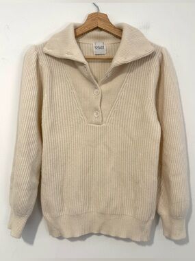 Madeleine Thompson 100% Cashmere Sweater Cream Ribbed Collared Pullover Women’s